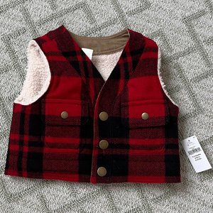 NWT Baby Boys Reversible Plaid/Sherpa Vest
